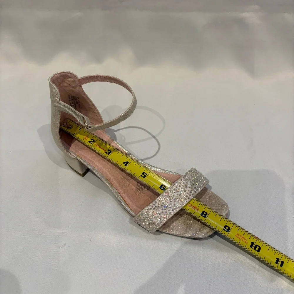 Wonder Nation Block Heel Sandal Girls Size 3 Champagne Glitter Rhinestone Dressy